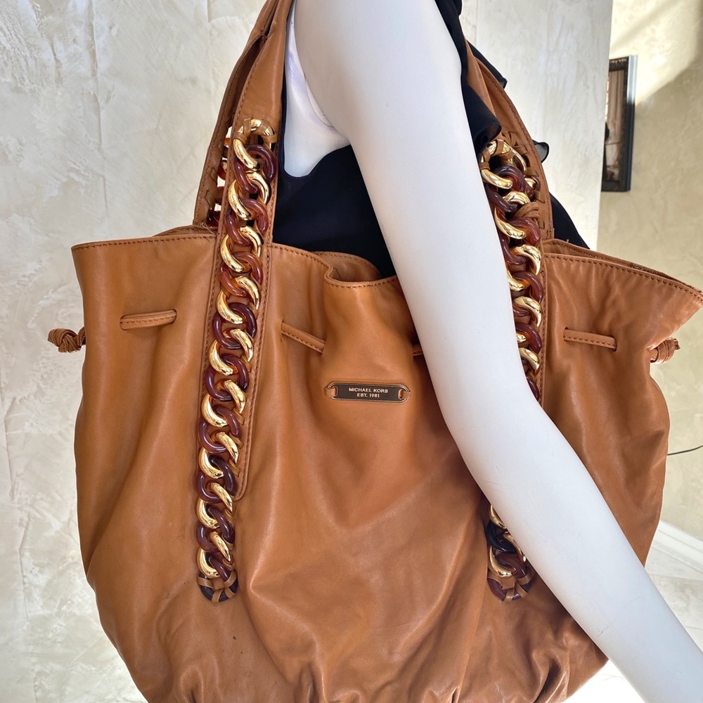Michael Kors Saddle Leather Bag with Gold Chain